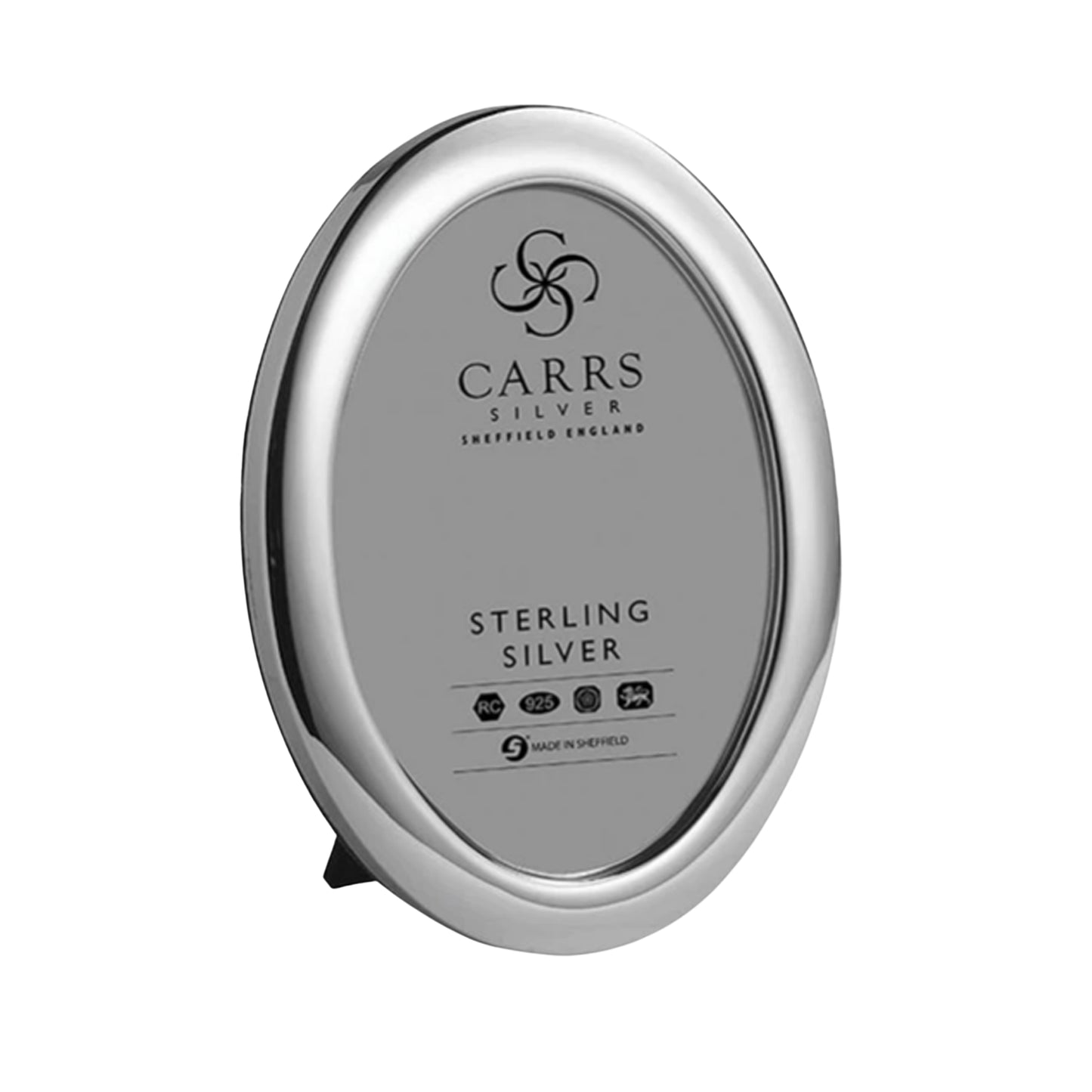 Plain Oval Sterling Silver Photo Frame with Grey Velvet Back
