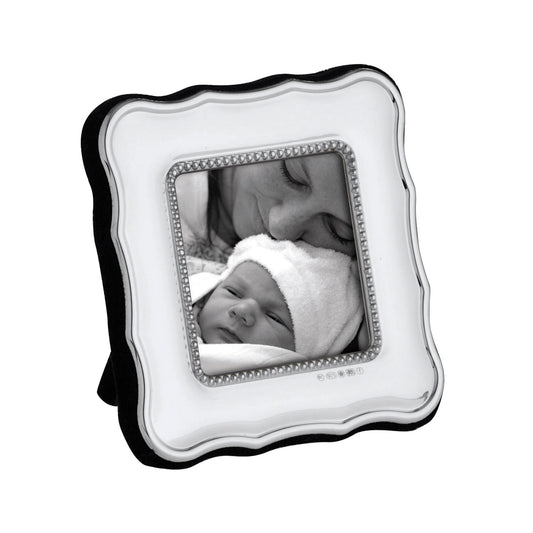 Traditional 2" x 2" Sterling Silver Photo Frame with Grey Velvet Back