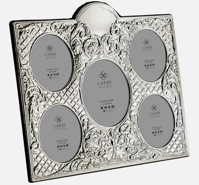 Traditional Multi Aperture Sterling Silver Photo Frame with Grey Velvet Back
