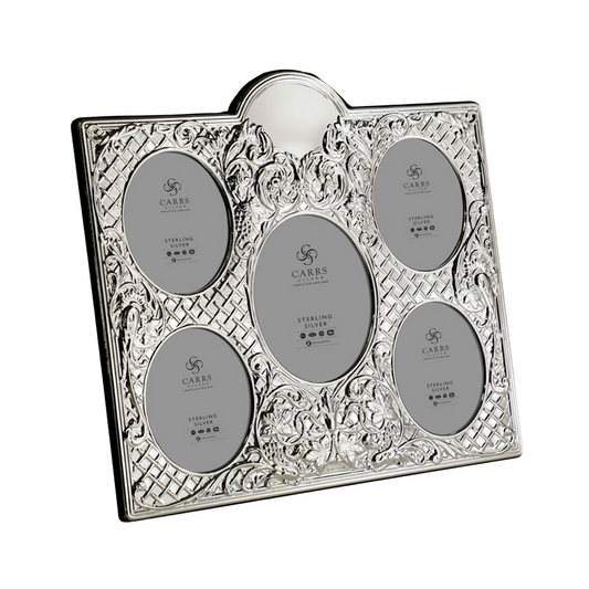 Traditional Multi Aperture Sterling Silver Photo Frame with Grey Velvet Back