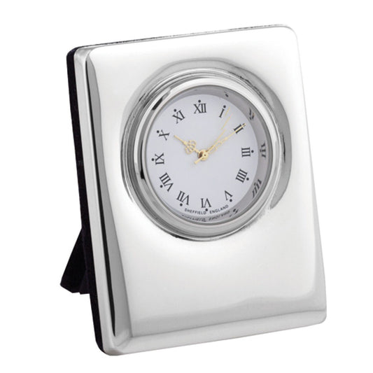 Mini Sterling Silver Clock Plain Design with Grey Velvet Back