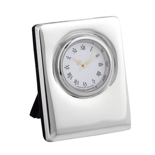 Mini Sterling Silver Clock Plain Design with Grey Velvet Back