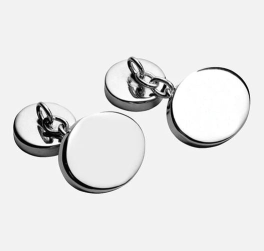 Plain Oval Sterling Silver Chain Cufflinks