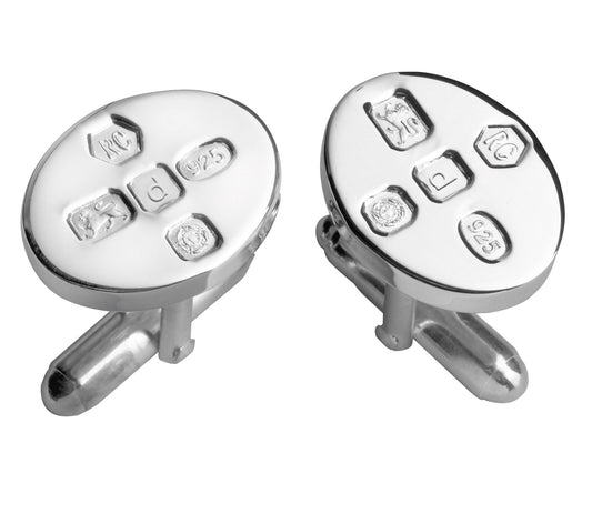 Large Feature Hallmark Sterling Silver Oval Post Cufflinks