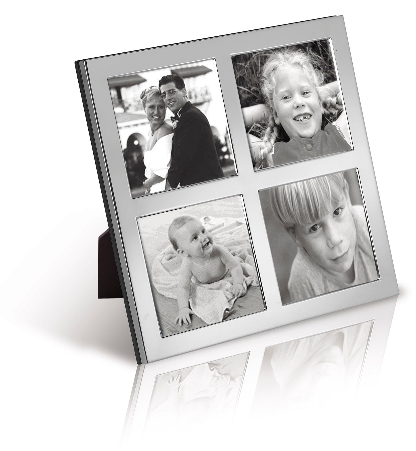 Sterling Silver Modern Flat Quadruple Photo Frame Wood Back 2.5x2.5