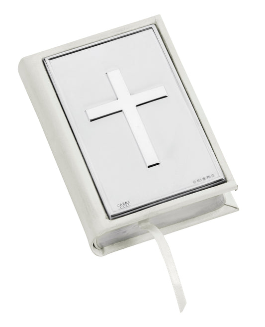 White Leather Holy Bible with Plain Cross