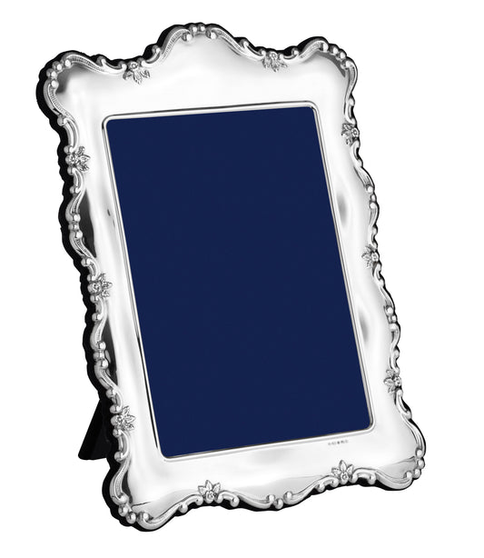 Floral Edge Sterling Silver Photo Frame with Grey Velvet Back 6" x 4")