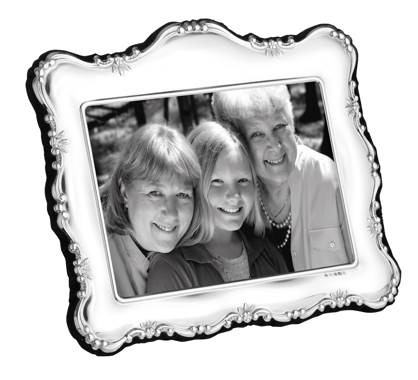 Floral Edge Sterling Silver Photo Frame with Grey Velvet Back 5" x 3½"