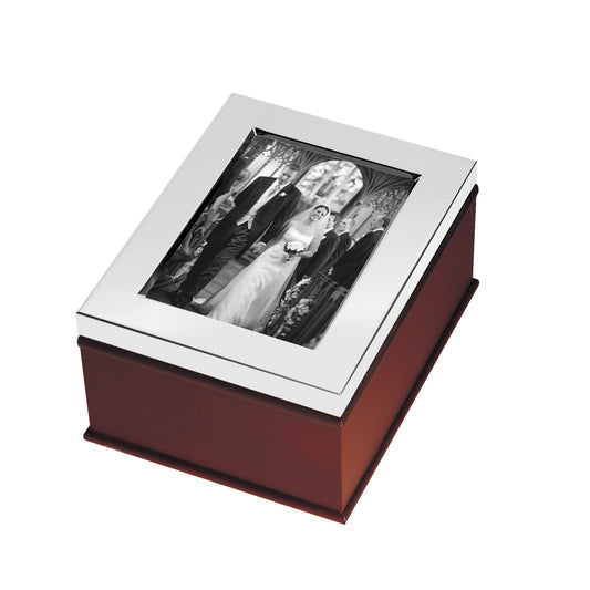 Wooden Keepsake Box with Photo Frame Lid 3.5in x 2.5in Sterling Silver